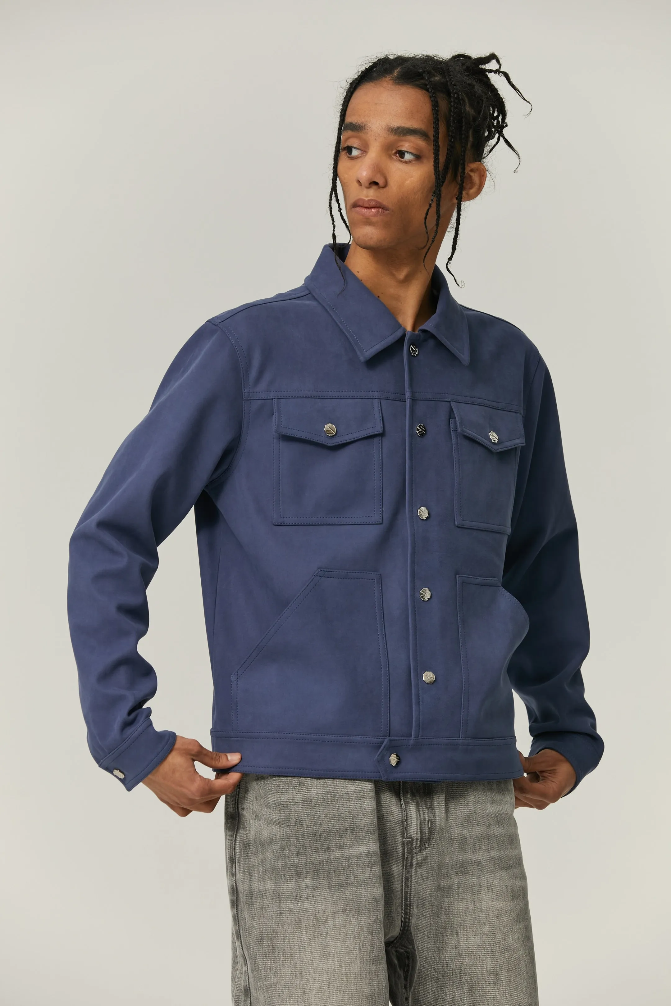 Midnight Blue Suede Fabric Jacket