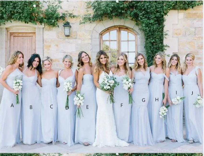 Mismatched Blue Chiffon Floor Length Cheap Long Bridesmaid Dresses, WG565