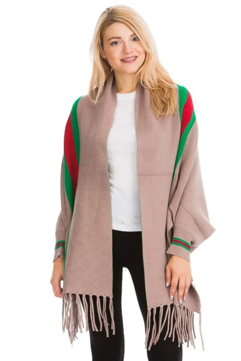 Mocha, Green/Red Stripe Cardigan
