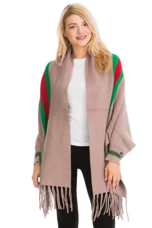 Mocha, Green/Red Stripe Cardigan