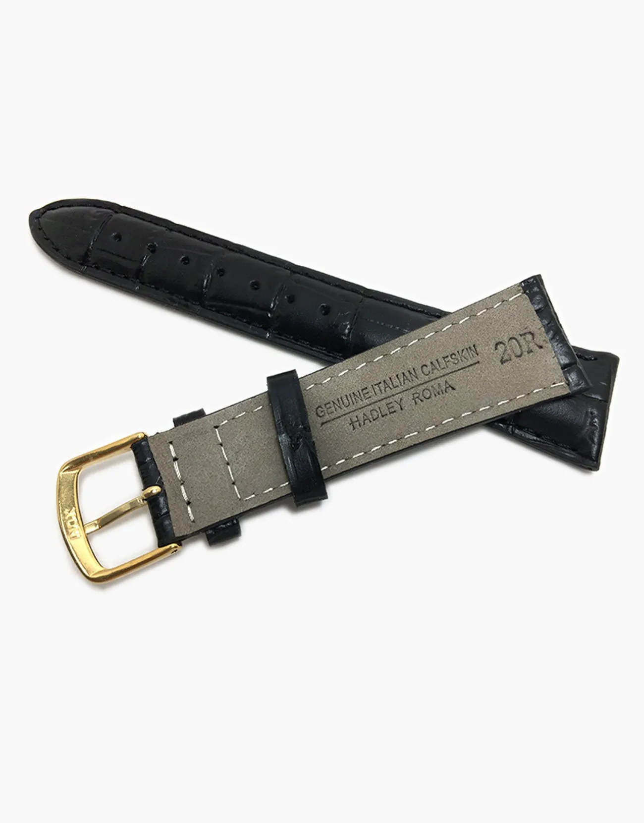 MS835 Black Genuine Calf Skin Cro Grain Watch Band Strap Golden-Hadley-Romabuckle