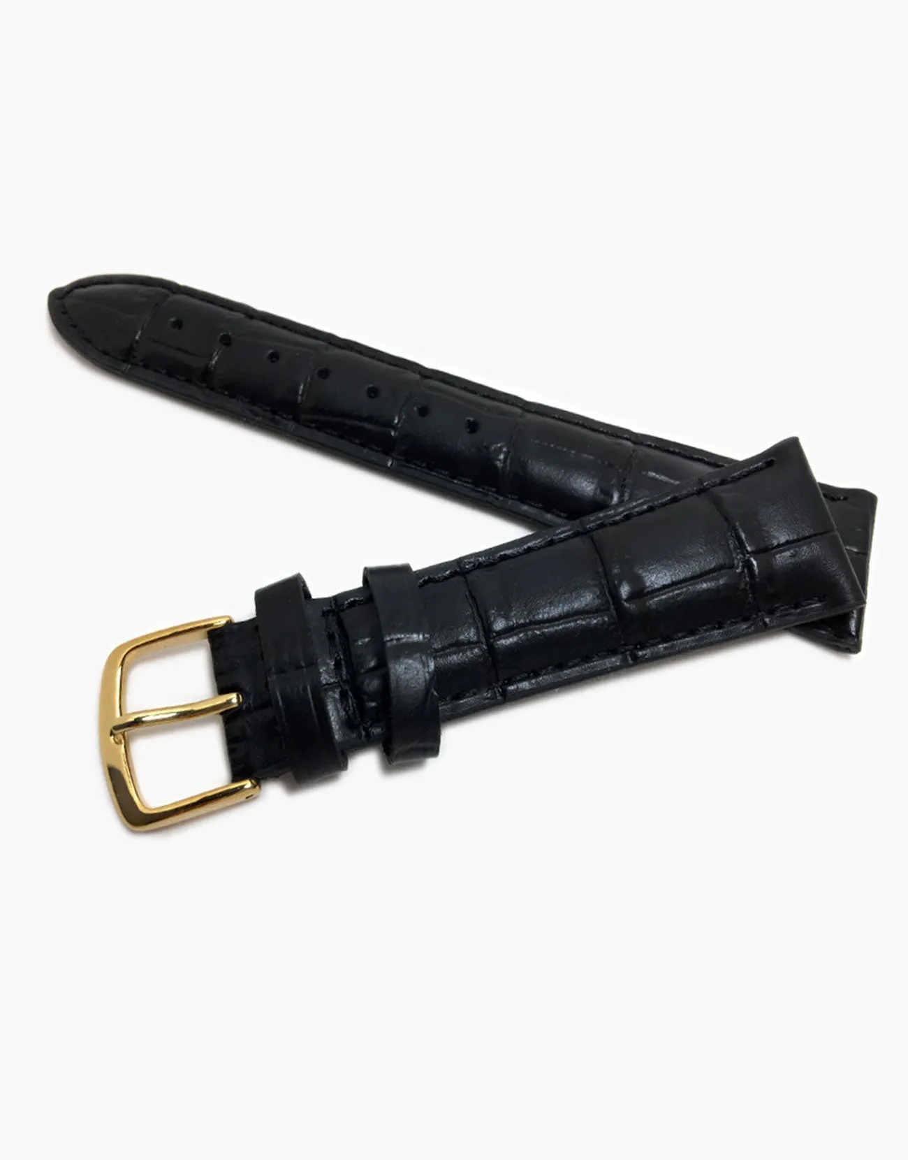 MS835 Black Genuine Calf Skin Cro Grain Watch Band Strap Golden-Hadley-Romabuckle