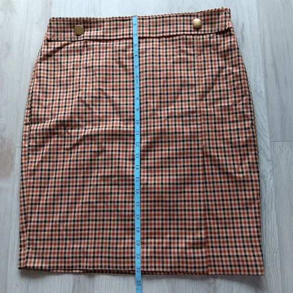 New Ann Taylor Factory Pencil Skirt Plaid Lined Brown Black Beige Gold Size 8