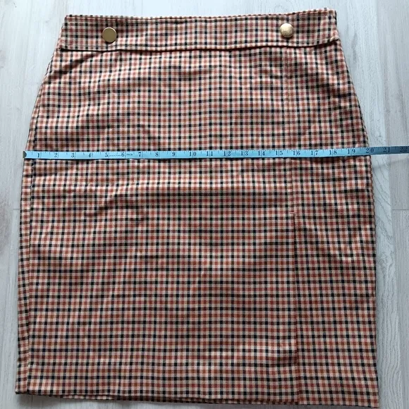 New Ann Taylor Factory Pencil Skirt Plaid Lined Brown Black Beige Gold Size 8
