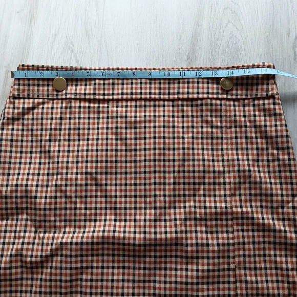 New Ann Taylor Factory Pencil Skirt Plaid Lined Brown Black Beige Gold Size 8