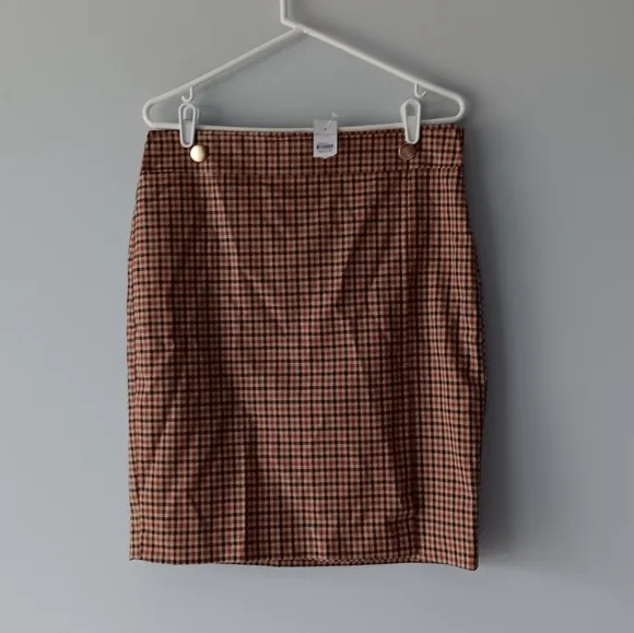 New Ann Taylor Factory Pencil Skirt Plaid Lined Brown Black Beige Gold Size 8