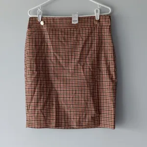 New Ann Taylor Factory Pencil Skirt Plaid Lined Brown Black Beige Gold Size 8