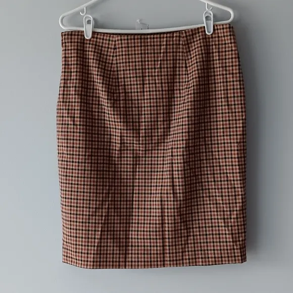 New Ann Taylor Factory Pencil Skirt Plaid Lined Brown Black Beige Gold Size 8