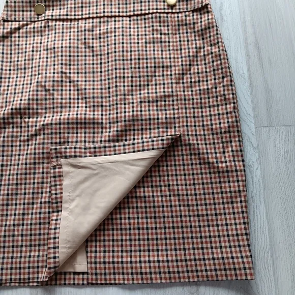 New Ann Taylor Factory Pencil Skirt Plaid Lined Brown Black Beige Gold Size 8