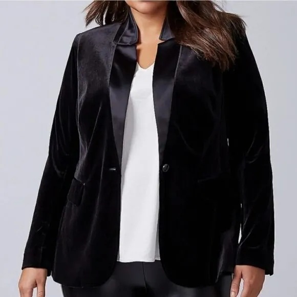 NEW LANE BRYANT THE BRYANT BLAZER Black Velvet Womens Size 22 Career Office