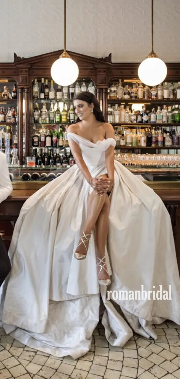 Off-shoulder A-line Cheap Long Wedding Dresses Online,RBWD0022