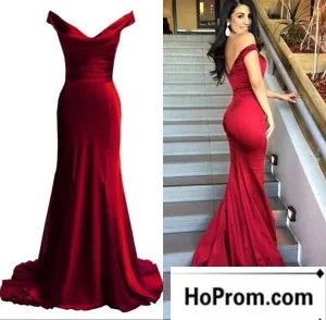 Off Shoulder Red Mermaid Prom Dress Evening Dresses