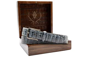One by One Hand Painted Caiman Crocodile Belt in Cobalt