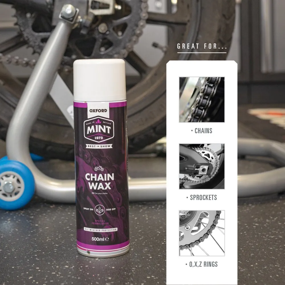OXFORD MINT CYCLE MOTORBIKE MOTORCYCLE CHAIN WAX SPRAY 500ML