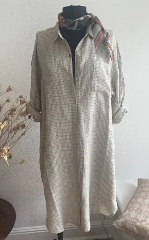 Oxford Shirt Dress in Linen Grid