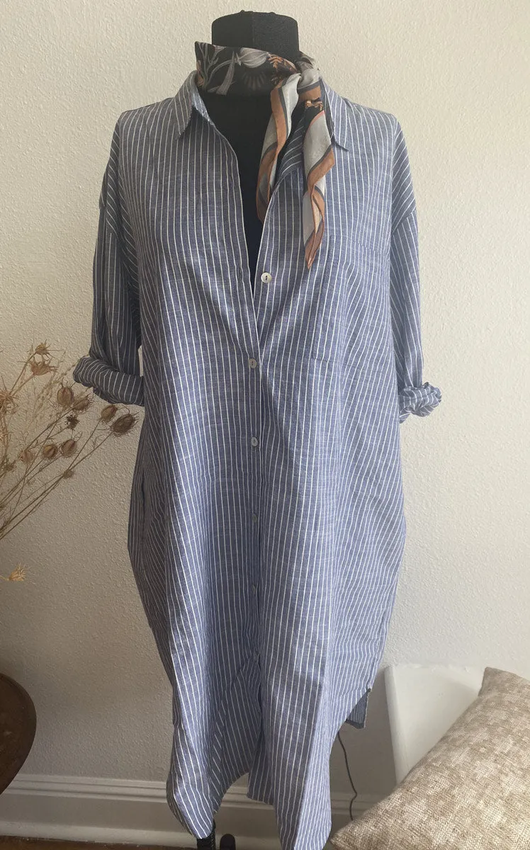 Oxford Shirt Dress in Pinstripe
