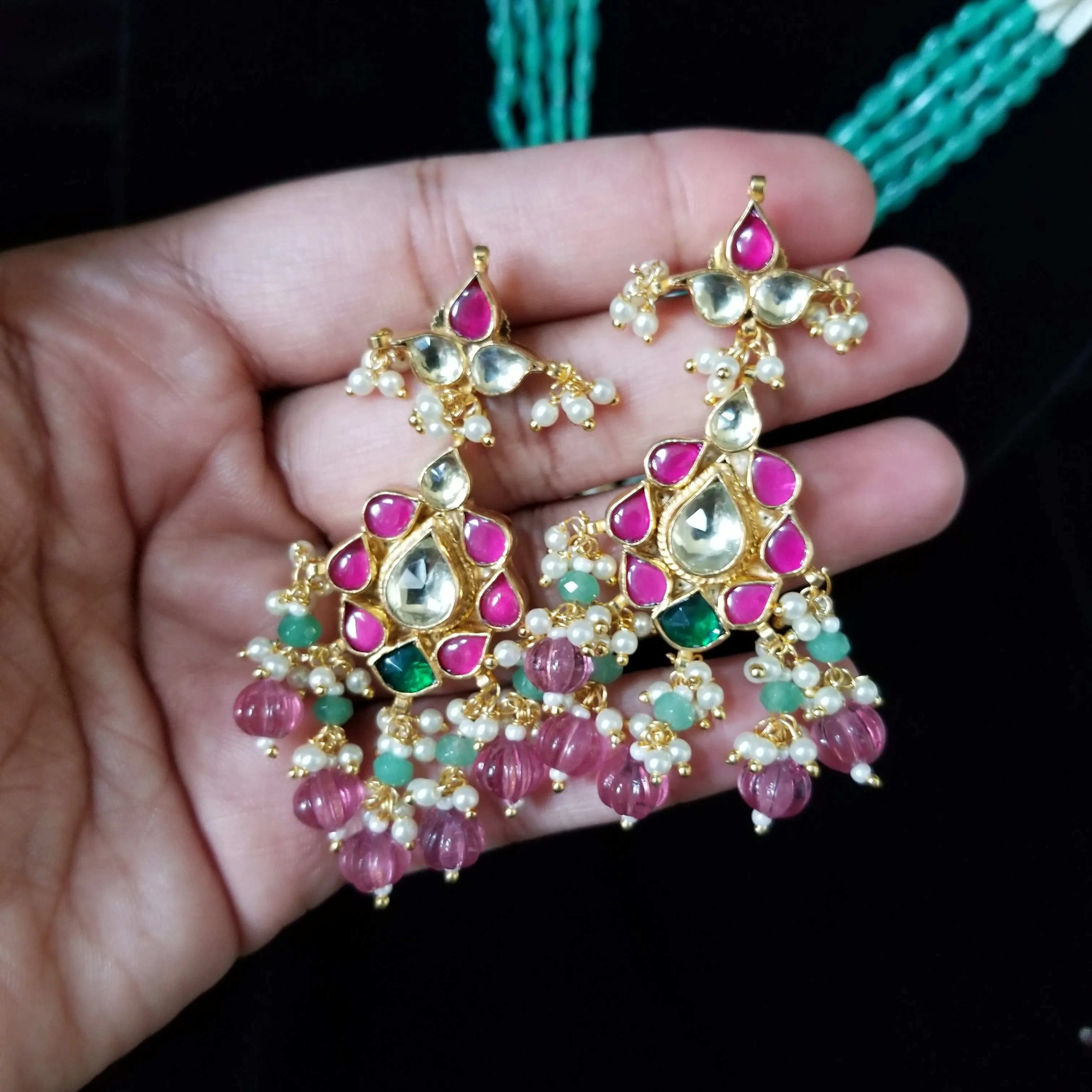 Pachi Kundan Mid Length Maala With Gold Plating