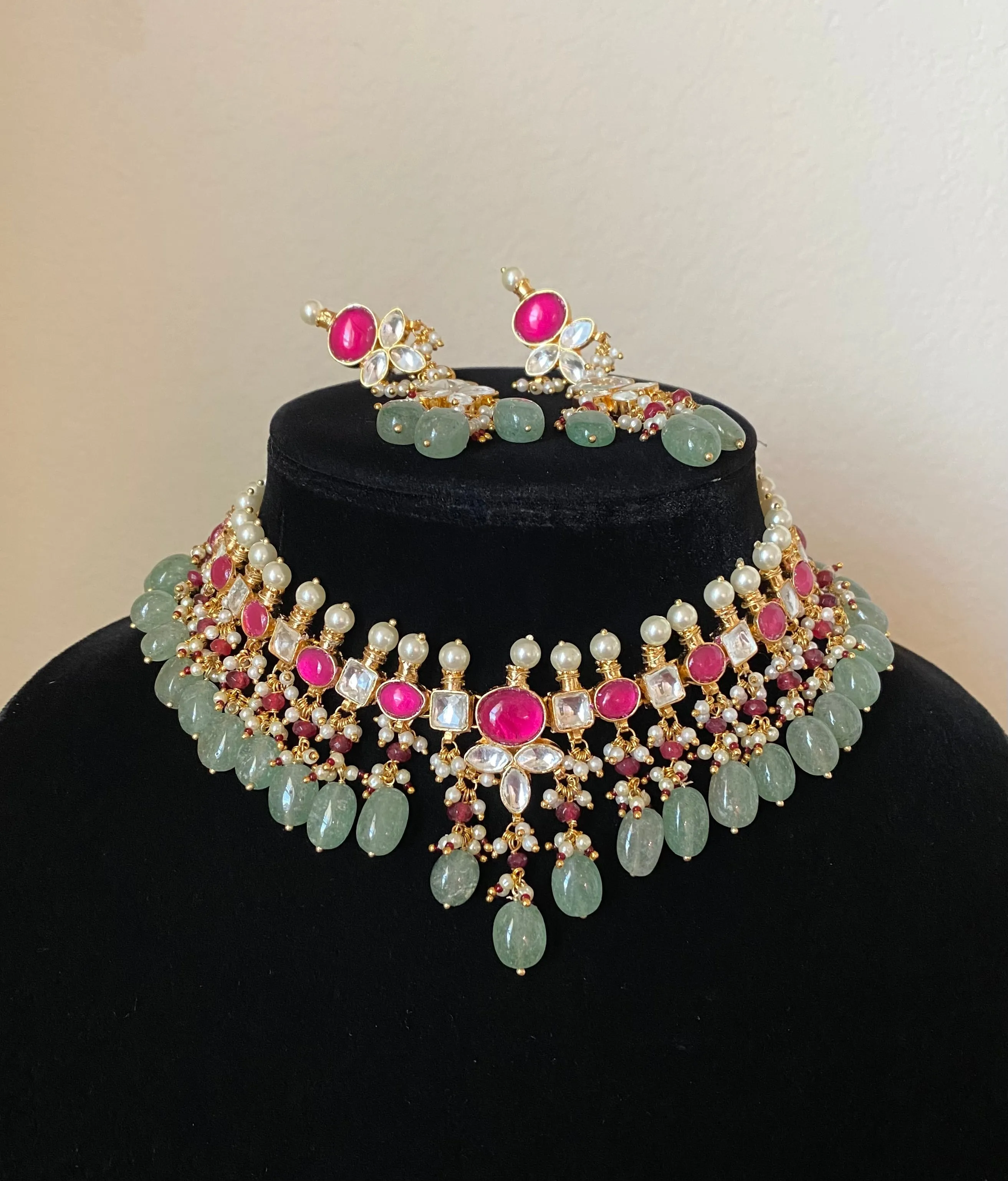Pachi Kundan Necklace Set With Gold Plating