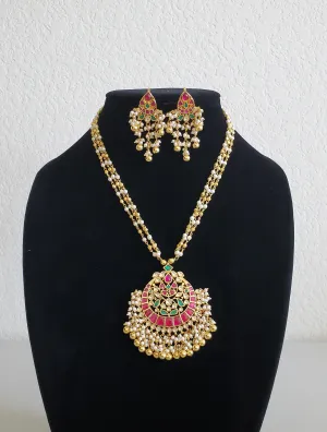 Pachi Kundan South Style Gold Beads Chain Set With Gold Plating A90