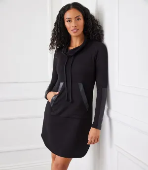 Petite Size Faux Leather Patch Dress