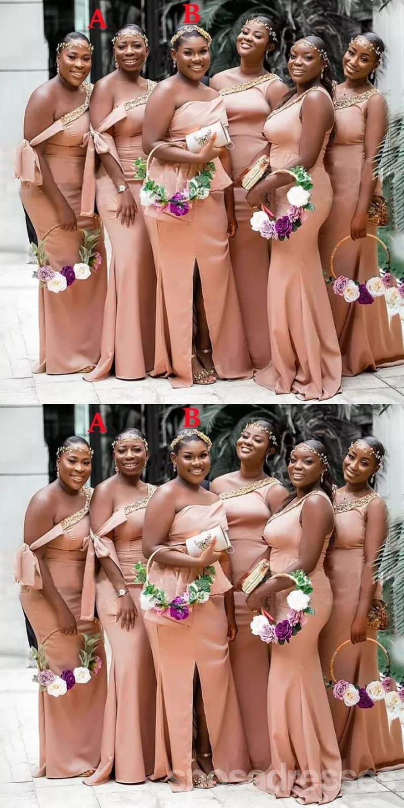 Pink Mermaid One Shoulder Side Slit Cheap Long Bridesmaid Dresses,WG1224