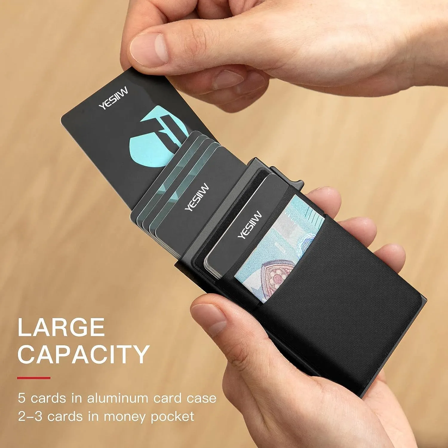 Pop up Business Card Holder for Men Minimalist Aluminum Wallet