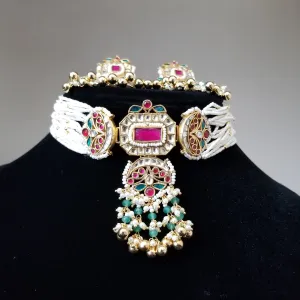 Premium Pearl Choker Kundan Set With Gold Finish