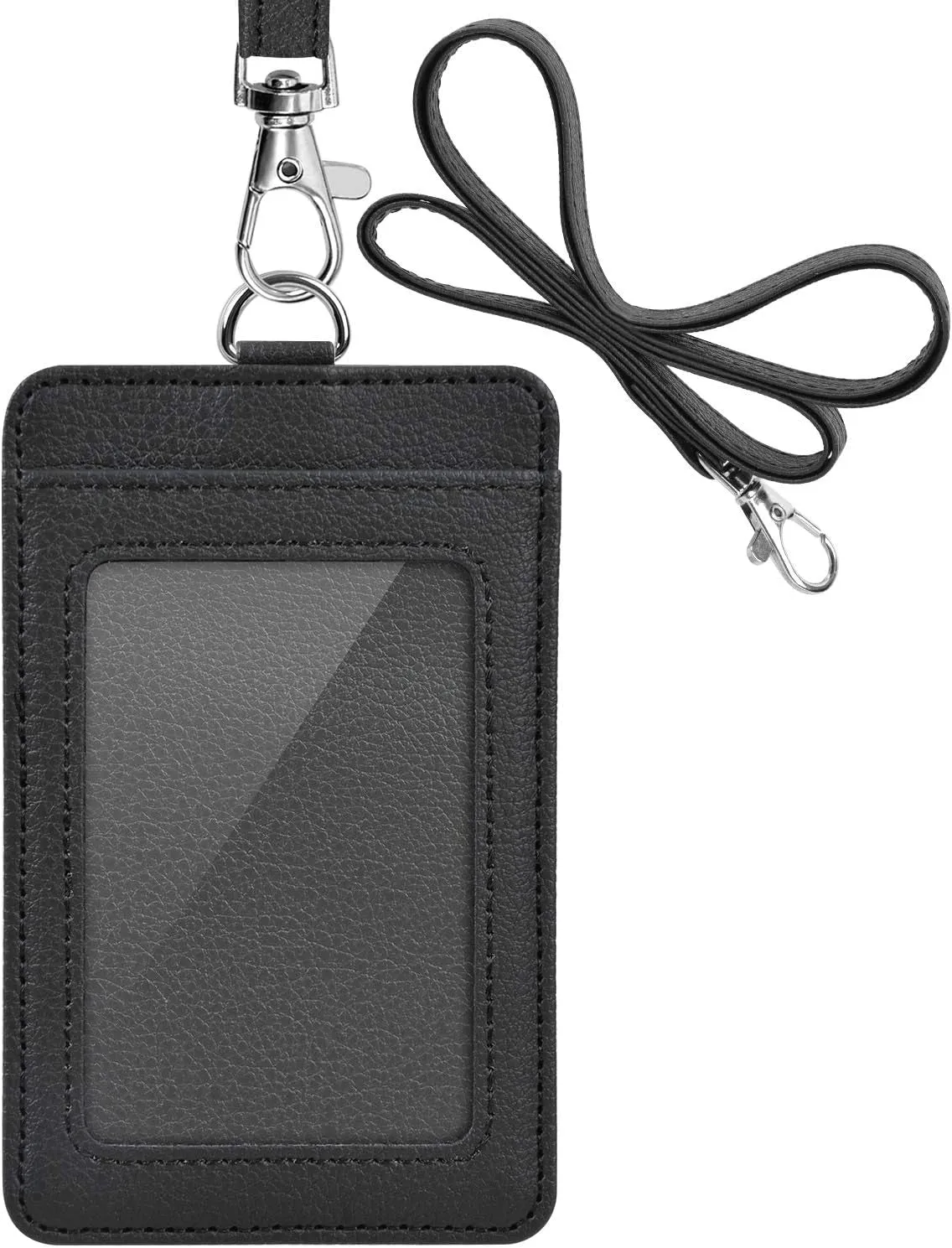 PU Leather ID Card Holder with Lanyard for Office, School