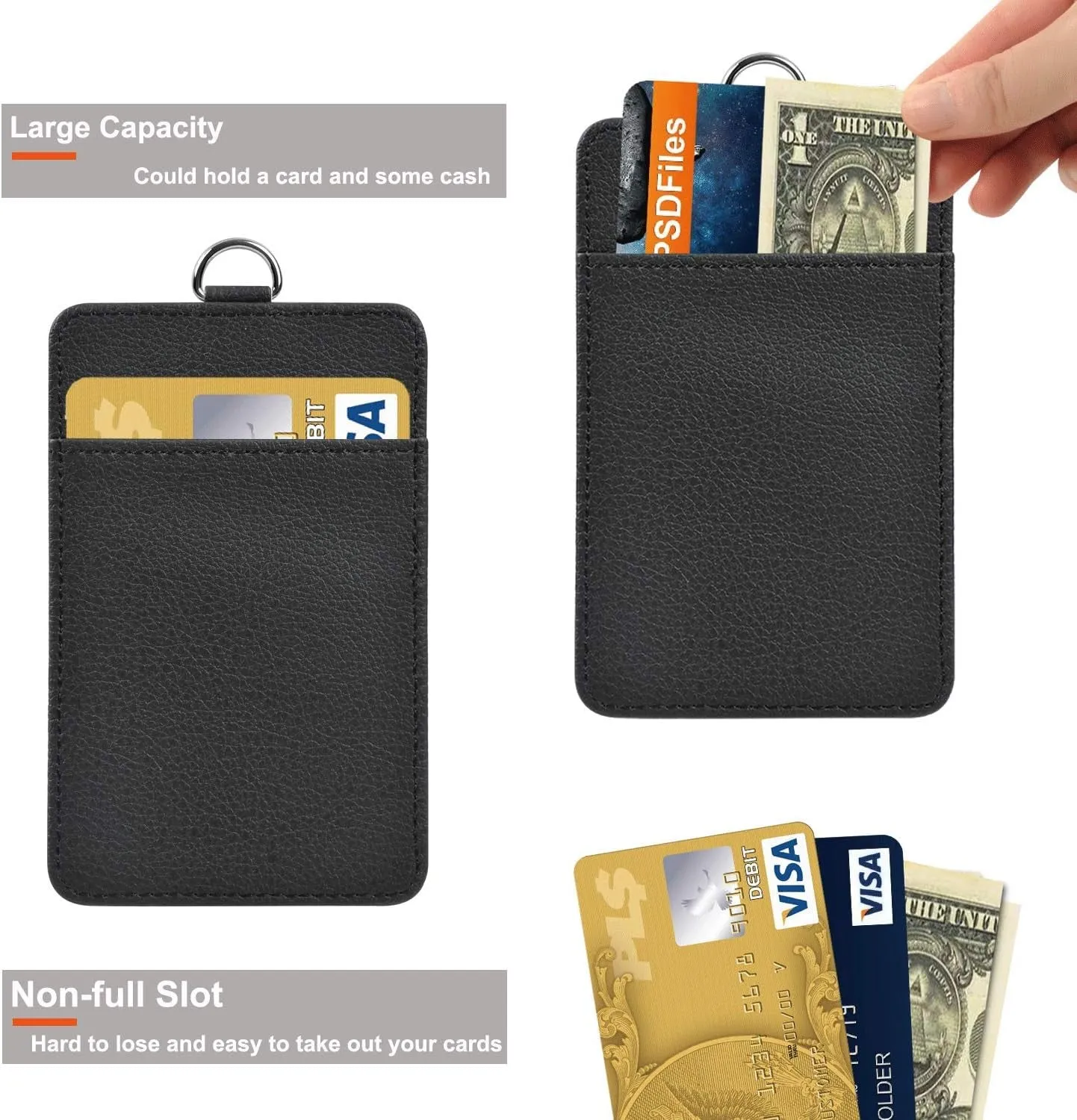PU Leather ID Card Holder with Lanyard for Office, School