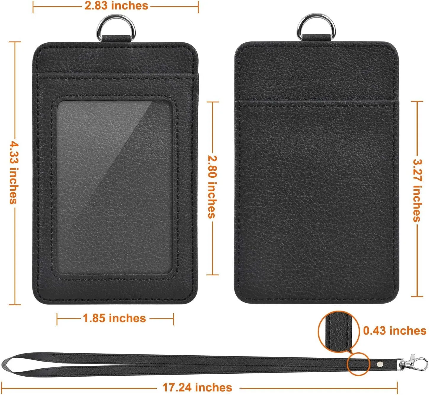 PU Leather ID Card Holder with Lanyard for Office, School