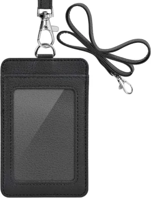 PU Leather ID Card Holder with Lanyard for Office, School