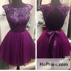 Purple Sequins Cap Sleeve A-Line  Prom Dresses Homecoming Dresses