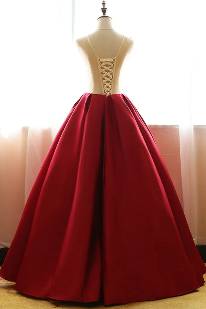 Red Rose Applique Ball Gowns, Beautiful Red Formal Gowns , Red Handmade Party Dresses