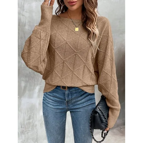 Ribbed knit crosshatch crewneck sweater batwing burgundy