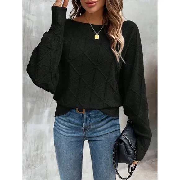 Ribbed knit crosshatch crewneck sweater batwing burgundy