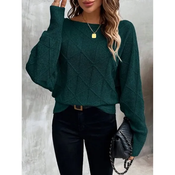 Ribbed knit crosshatch crewneck sweater batwing burgundy