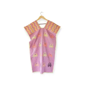 San Juan Colorado Huipil Mexican Kaftan - Pink with Crabs
