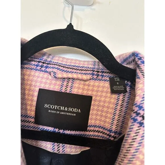 Scotch &amp; Soda Blazer Plaid Oversized Double Breasted Blazer Pink Women's Small
