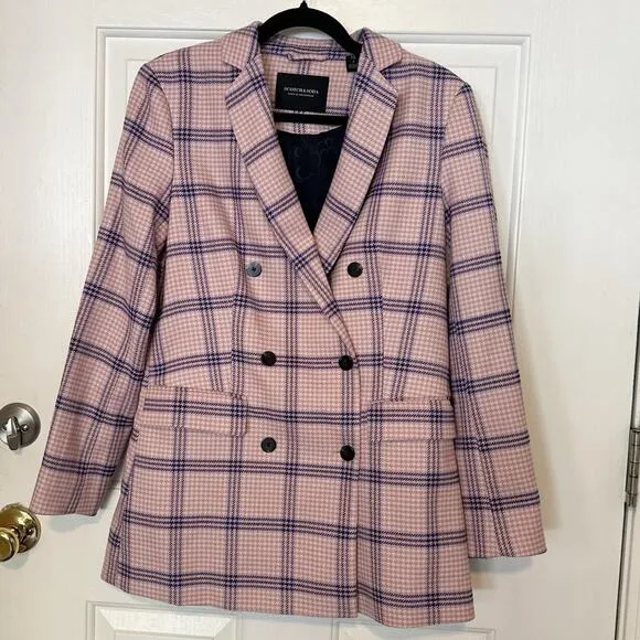 Scotch &amp; Soda Blazer Plaid Oversized Double Breasted Blazer Pink Women's Small