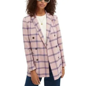 Scotch &amp; Soda Blazer Plaid Oversized Double Breasted Blazer Pink Women's Small