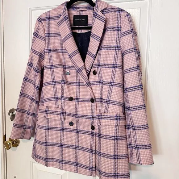 Scotch &amp; Soda Blazer Plaid Oversized Double Breasted Blazer Pink Women's Small