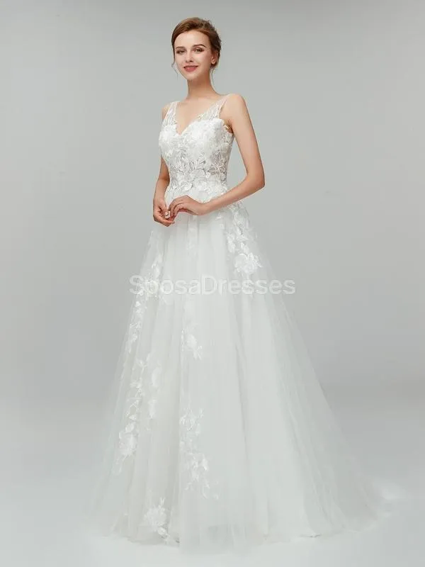 Sexy Backless Lace V Neck Cheap Wedding Dresses Online, Cheap Bridal Dresses, WD553