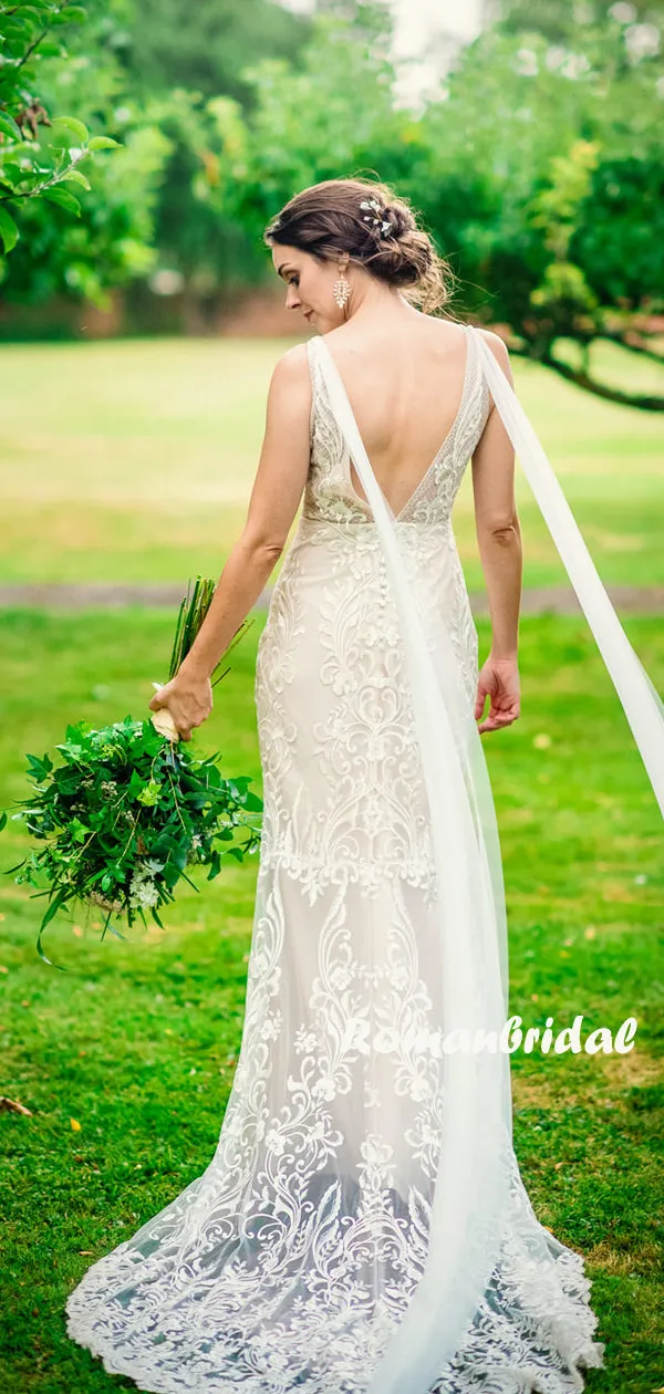 Sexy Deep V-neck Mermaid Cheap Long Wedding Dresses Online,RBWD0037