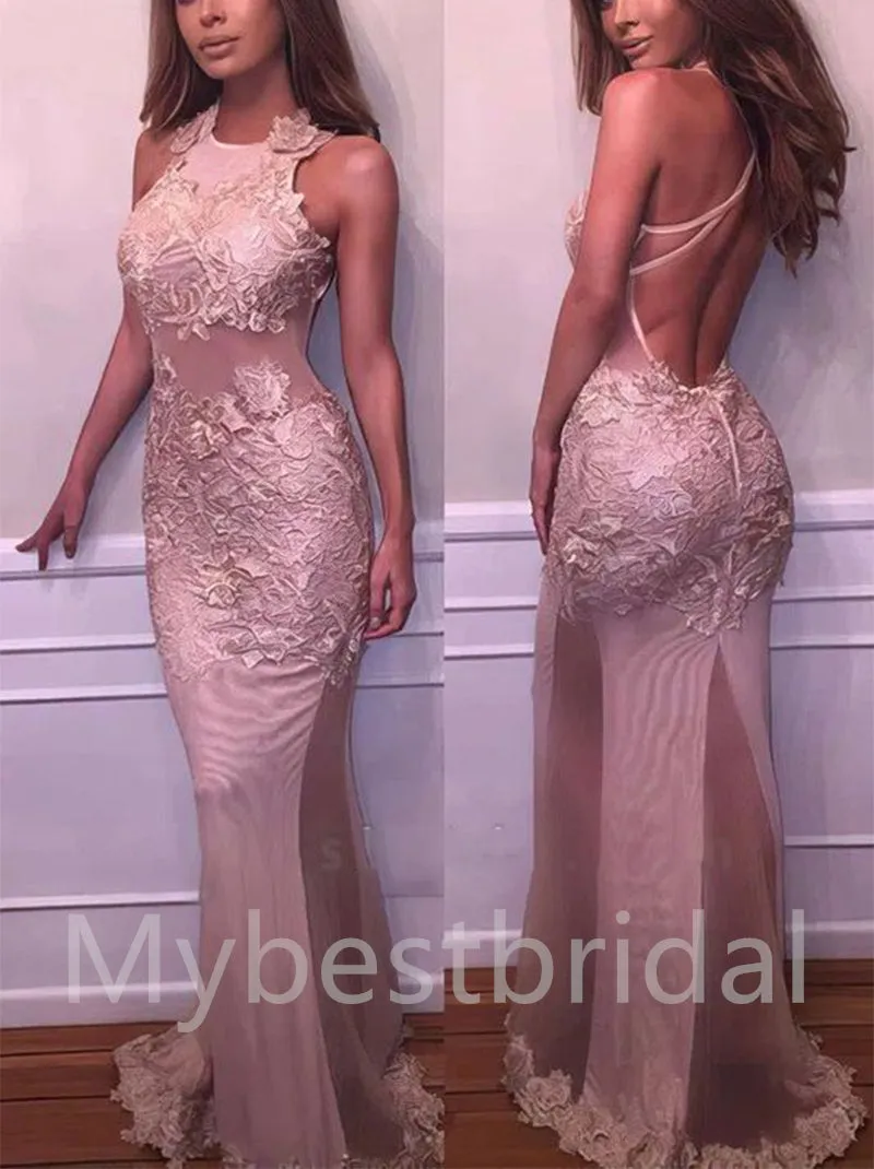Sexy Sleeveless Open back Mermaid Prom Dresses,PDS0580