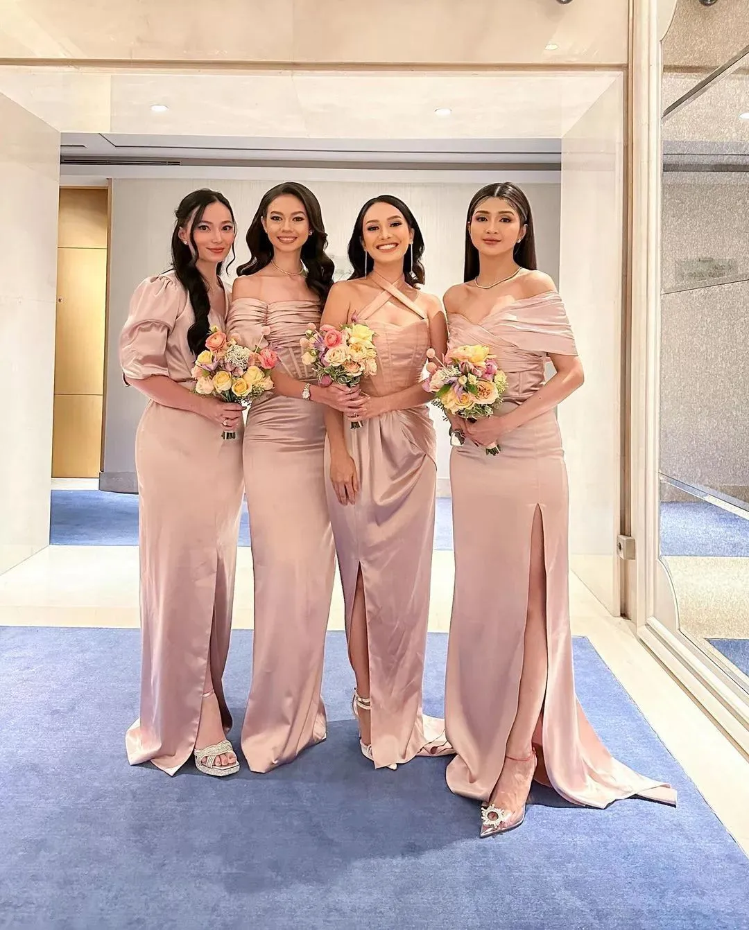 Sexy Soft Satin Msmatched Mermaid Floor Length Bridesmaid Dresses, SFWG00506