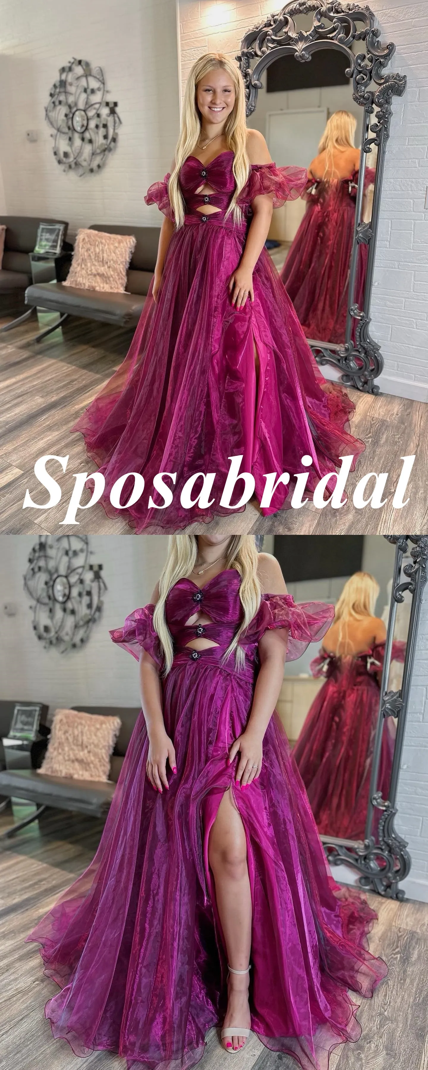 Sexy Special Fabric Sweetheart Side Slit A-Line Long Prom Dresses With Applique, PD3780