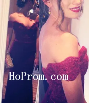 Sheath Burgundy Dresses,Off Shoulder Prom Dress,Evening Dress