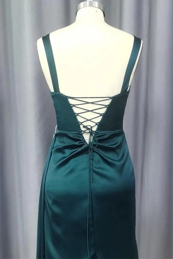Sheath Sweetheart Sleeveless Sweep Train Satin Prom Dress With Pleated TP1199