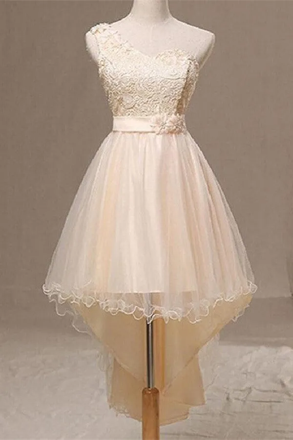 Short Front Long Back One Shoulder Short Lace Homecoming Dresses K436