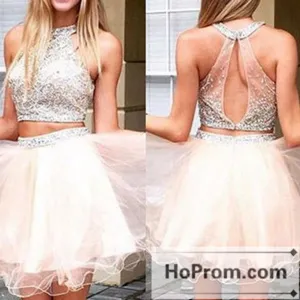 Short Illusion Back Silver Prom Dresses Homecoming Dresses